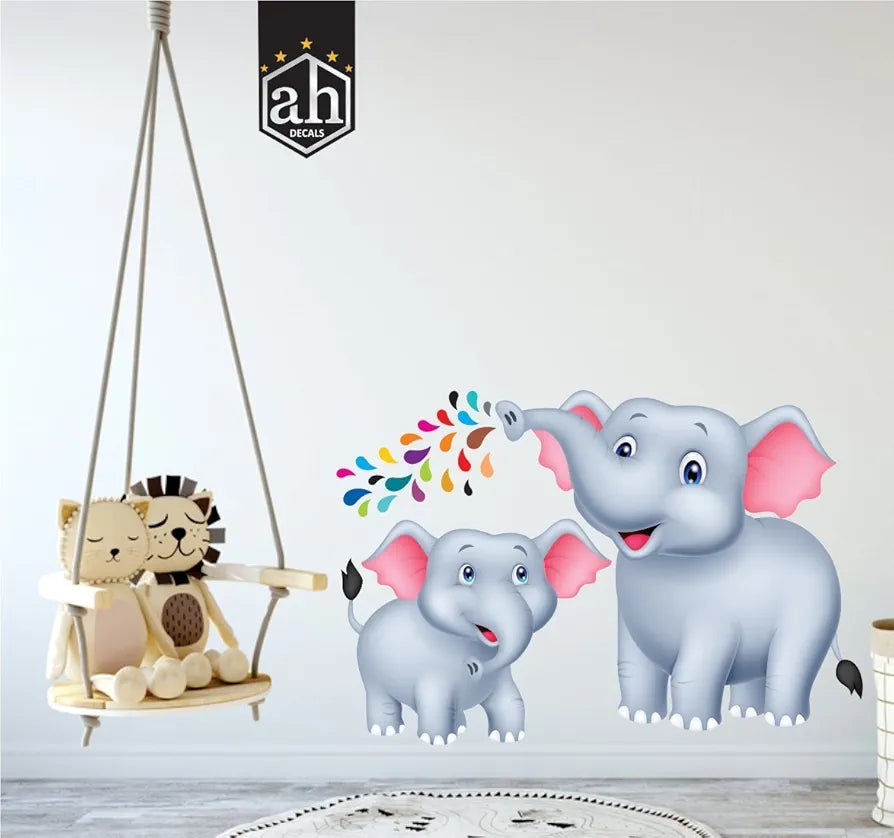 AH Decals Kids Wall Sticker Elephant 3D Wall Stickers PVC Vinyl Wall Art Decorative for Kids Room Play School- 66 CM X 50 CM or 26 X 20 Inches, Multicolour-Self-Adhesive
