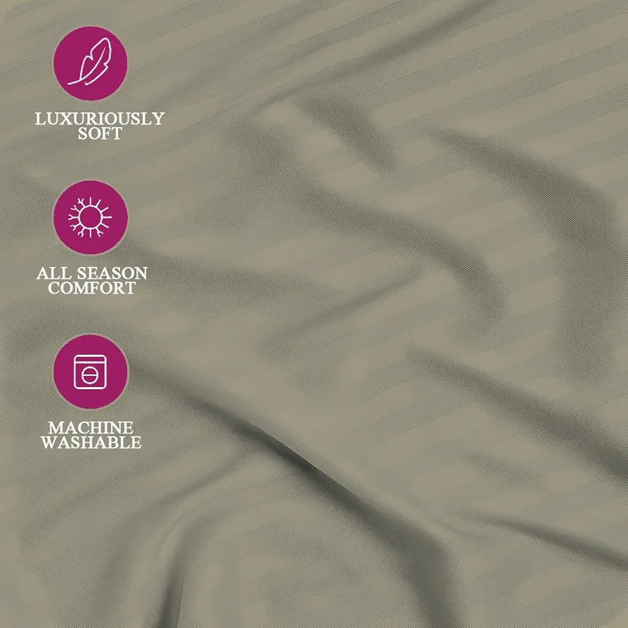 Trance Home Linen 100% Cotton 78x72 inch King Fitted 200TC Satin Stripe Elastic Fitted Bedsheet | Bedroom Hotels Daily Use Fitted Bedspread with 2 Pillow Covers 