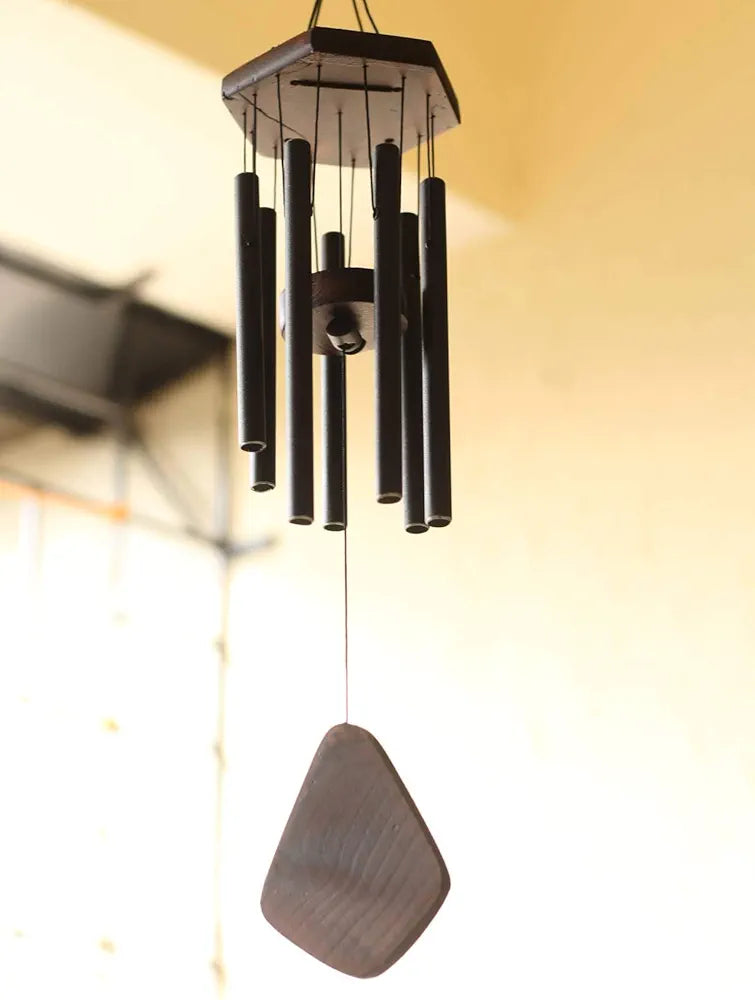 Lilone 7 Pipe Black Wind Chimes for Home Positive Energy | Windchimes for Balcony Bedroom with Sweet Sound | 60 cm Long