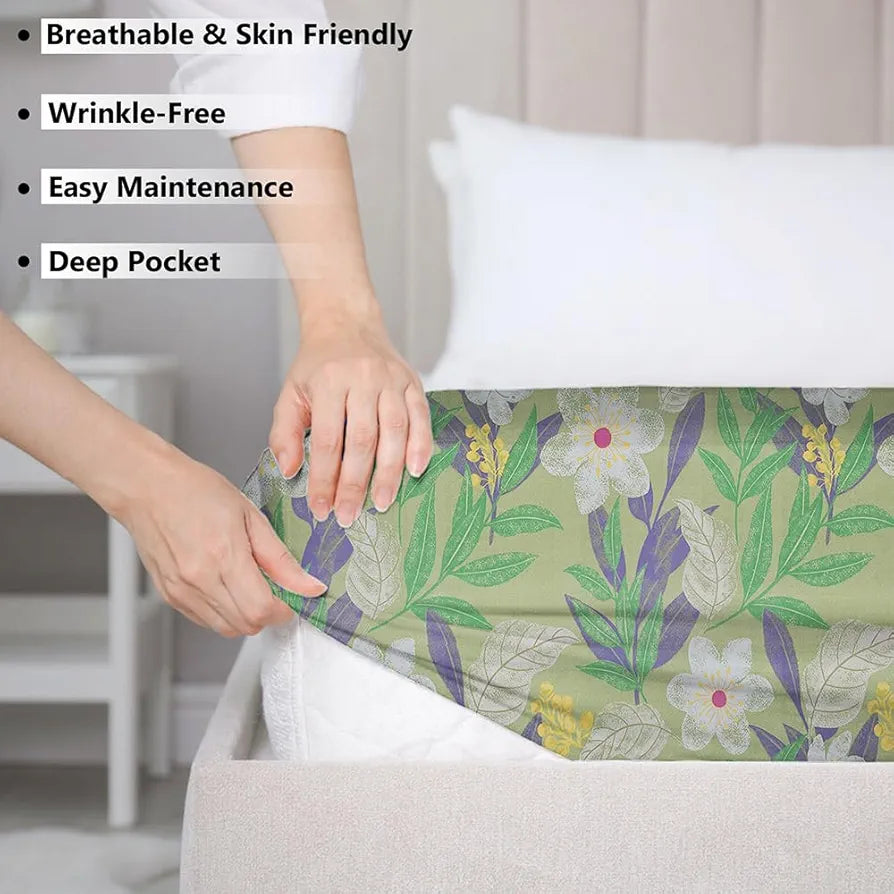 HOMEKART Premium Microfiber Elastic Fitted Bedsheets with 2 King Size Pillow Covers | Double Bed with All Around Elastic 180 TC Supersoft 