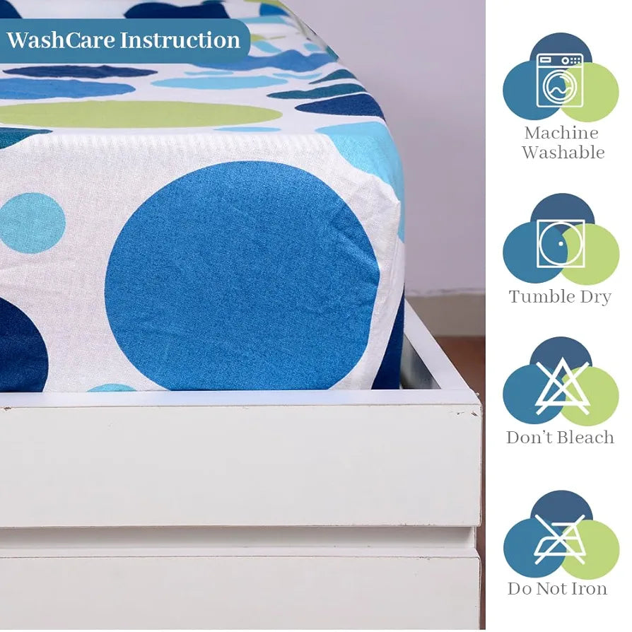 Divine Casa 144 TC Polka Print Blue Skin Friendly 100% Cotton Elastic Fitted Bedsheets King Size - 78 x 72 inches