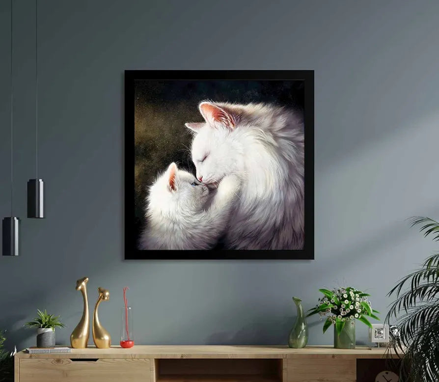 ArtX Mom Cat Family Big Canvas Painting For Bedroom and Living Room With Frame, Multicolour, Square, 24.0 x 24.0 inch, 2x2 Feet, Set Of 1