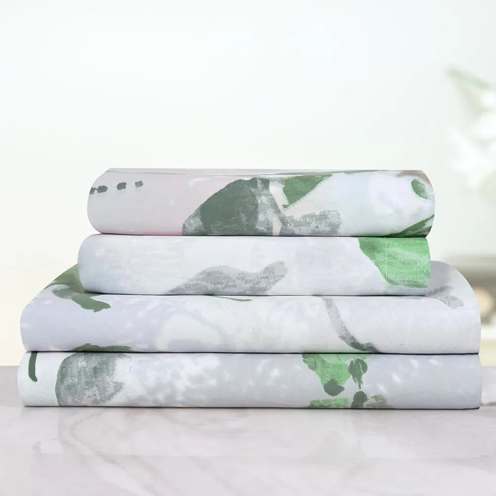 Cloth Fusion Glace Cotton Elastic Fitted Bedsheet for Double Bed King Size with 2 Pillow Covers, Soft Wrinkle Free Elastic Bedsheets for King Size Bed 