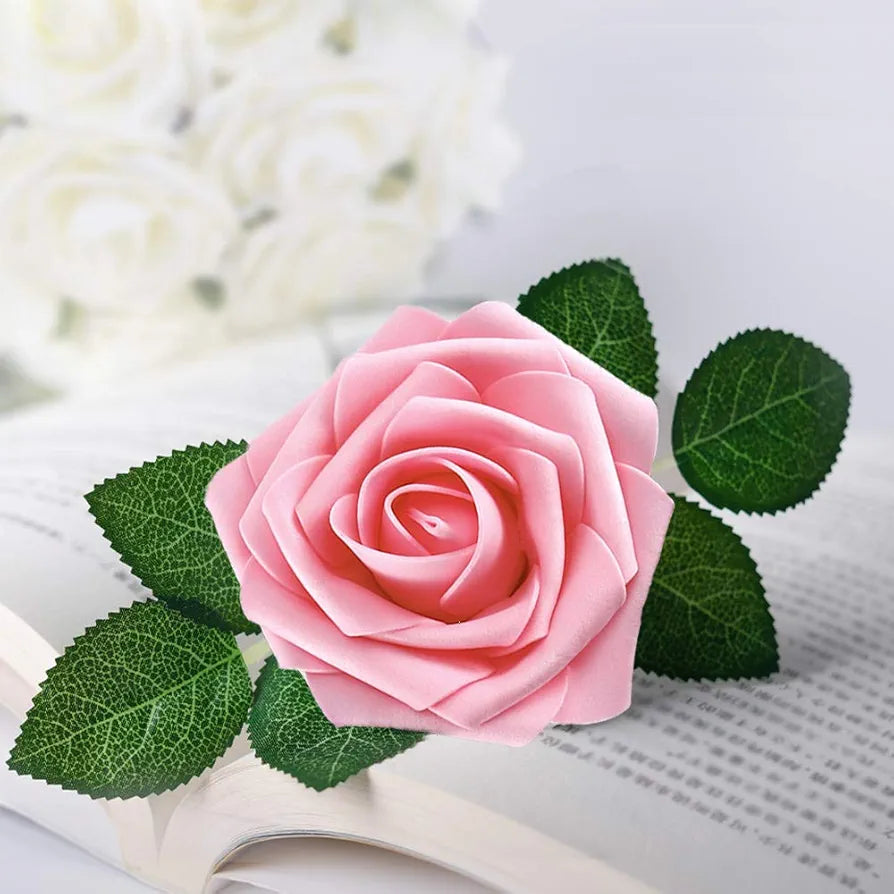 Higfra Artificial Roses Flowers Real Looking Fake Roses Artificial Foam Roses Decoration DIY Bouquets Centerpieces, Arrangements Party Baby Shower Home Decorations - Pink