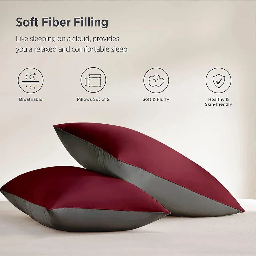 Cloth Fusion Premium Microfiber Soft Pillow Set of 2 for Sleeping, Comfy Hotel Comfort Grade, Vacuum Packed, Standard Size 