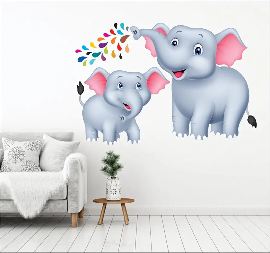 AH Decals Kids Wall Sticker Elephant 3D Wall Stickers PVC Vinyl Wall Art Decorative for Kids Room Play School- 66 CM X 50 CM or 26 X 20 Inches, Multicolour-Self-Adhesive