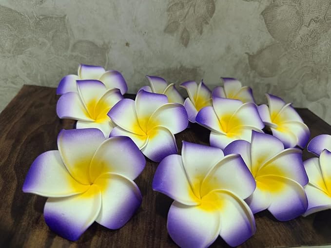 VRB Dec™ Artificial Big Foam Hawaaii Fake Foam Water Floating Flowers for Pooja Thali, Festival and Events, Home, Table, Badroom, Pooja Room, Diwali Decoration Items and DIY Craft (Purple, 12)