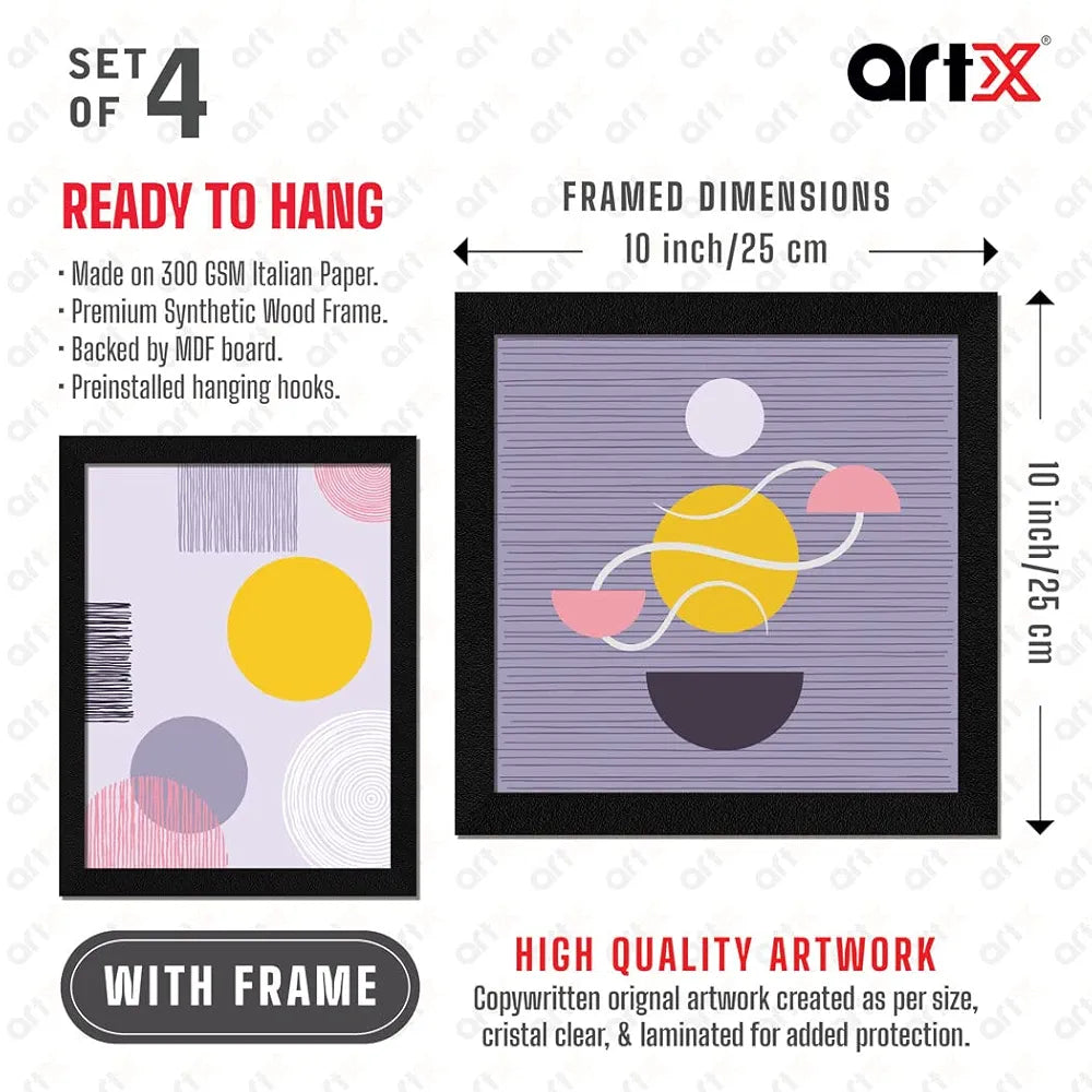 ArtX Paper Geometric Abstract Big Wall Art Frame Painting, Multicolor, Contemporary, 2 sets of 10 X 10 inches & 2 sets of 13 x 10 inches, 23 X 20 inches Combined, Set of 4