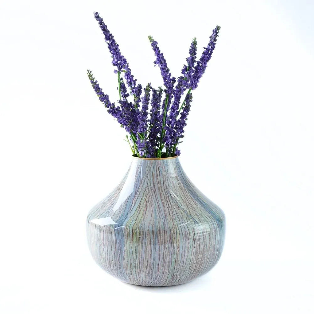 BEHOMA Metal Oval Flower Vase for Home Decor Bedroom Living Room Office Wedding|Table Decorative Item for Festivals Birthday Off Multicolour Cosmic Large 1Pc