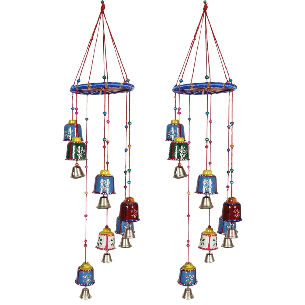 Kuber Industries Handcrafted Wall Hanging Bells with Ring|Traditional Rajasthani Hand Painted Bells for Home Decoration,Pack of 2 , Plastic