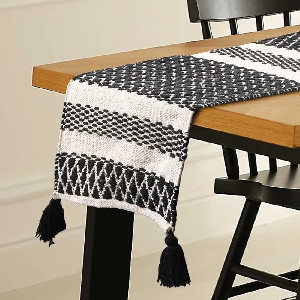 SASHAA WORLD Handwoven Cotton Table Runner, 6 Seater Table Runner/ Dining Table Decoration 