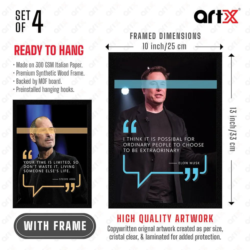 ArtX Paper Big Quote Wall Frame Art Painting, Multicolor, Inspirational, 10X13 inches each, 20 X 26 inches, Set of 4 