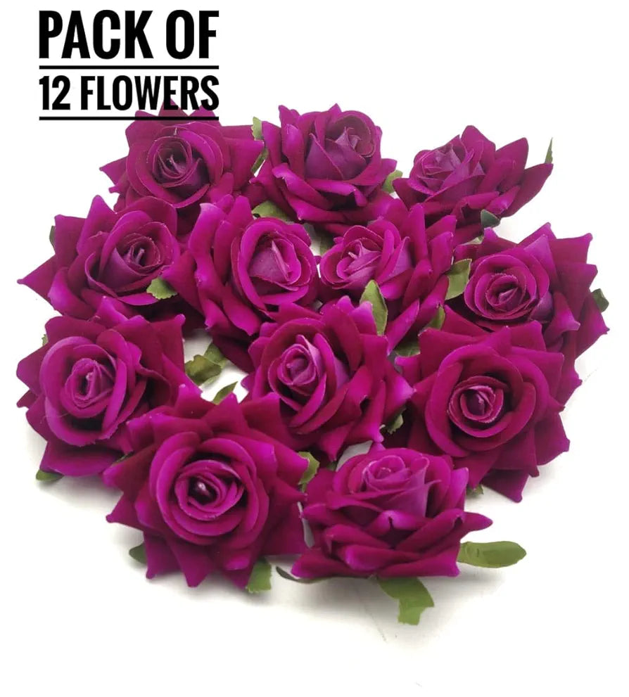 SATYAM KRAFT 12 Pcs Artificial Velvet Rose Flowers | Fake Floral Decoration for Ganesh chaturthi, Home, Janmashtami, DIY Craft, Room Decor, Festival & Gift Items 