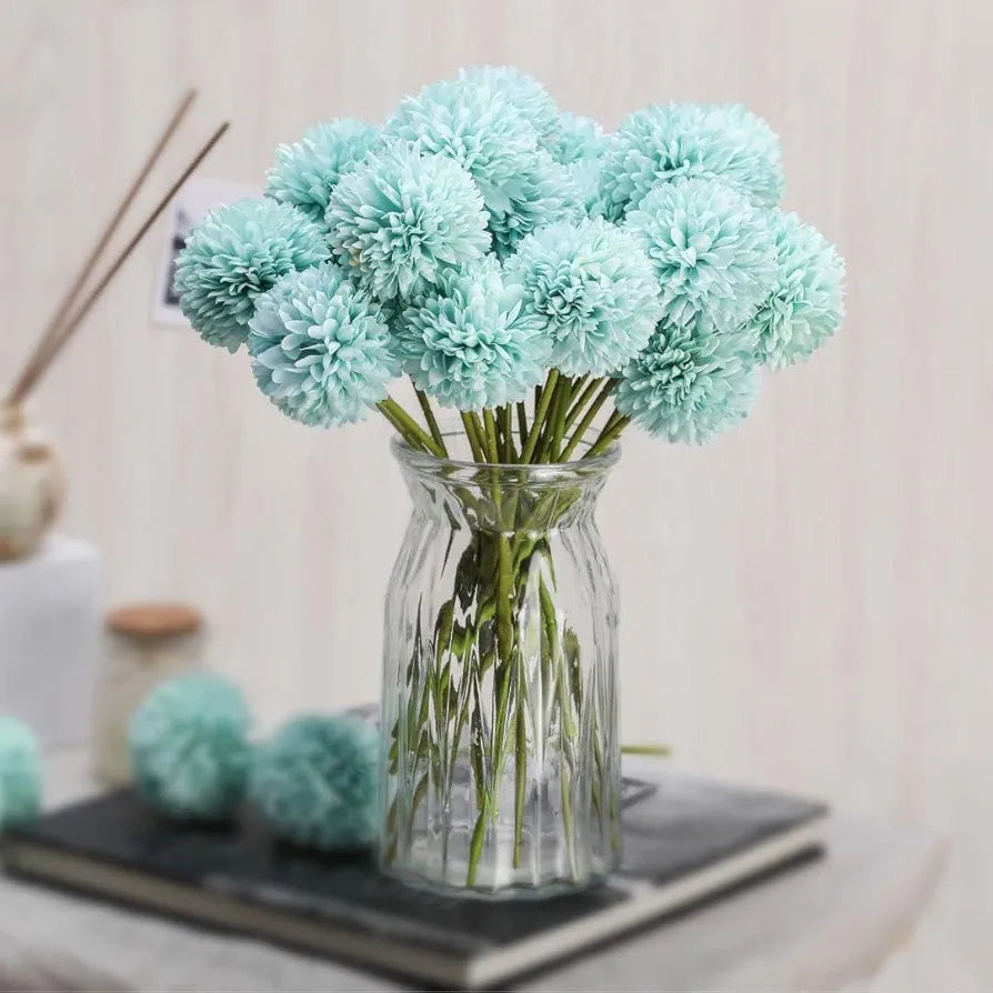 SATYAM KRAFT 5 Pcs Artificial Chrysanthemum Hydrangea Ball Flower Sticks for Home, Office, Bedroom, Balcony, Living Room, Wedding & Craft Decoration  