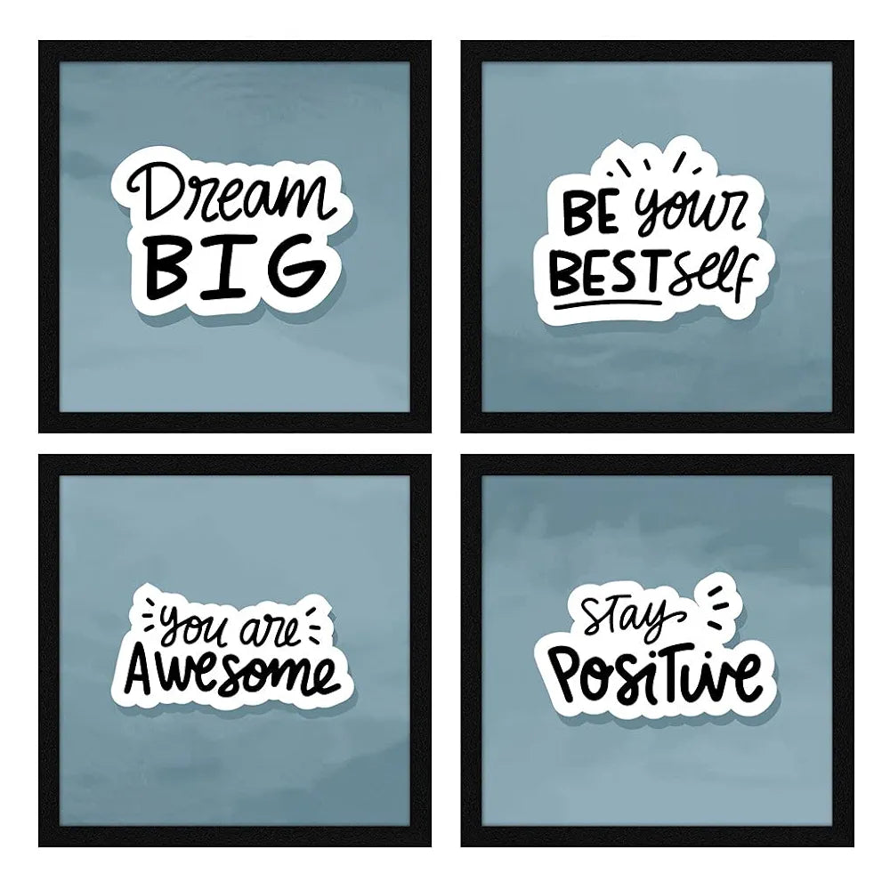 ArtX Paper Motivational Quote Dream Big Wall Art Painting, Framed Paintings For Home Office Decor 20 X 20 inches , 10.0 X 10.0 each, Multicolor Posters With Frame, Set of 4