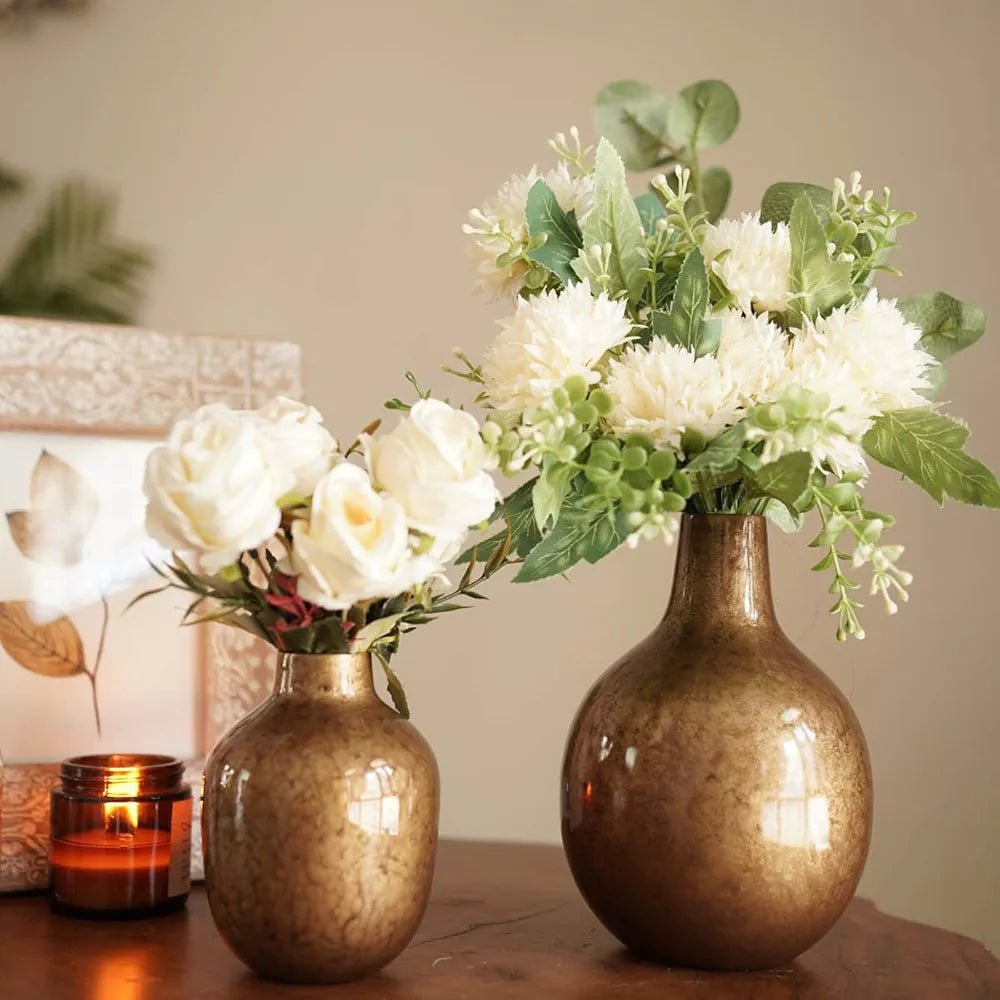 Behoma Antique Golden Metal Flower Vase for Home Decor| Decoration Item for Living Room Office| Table Decorative Flower Pot for Gifting |  