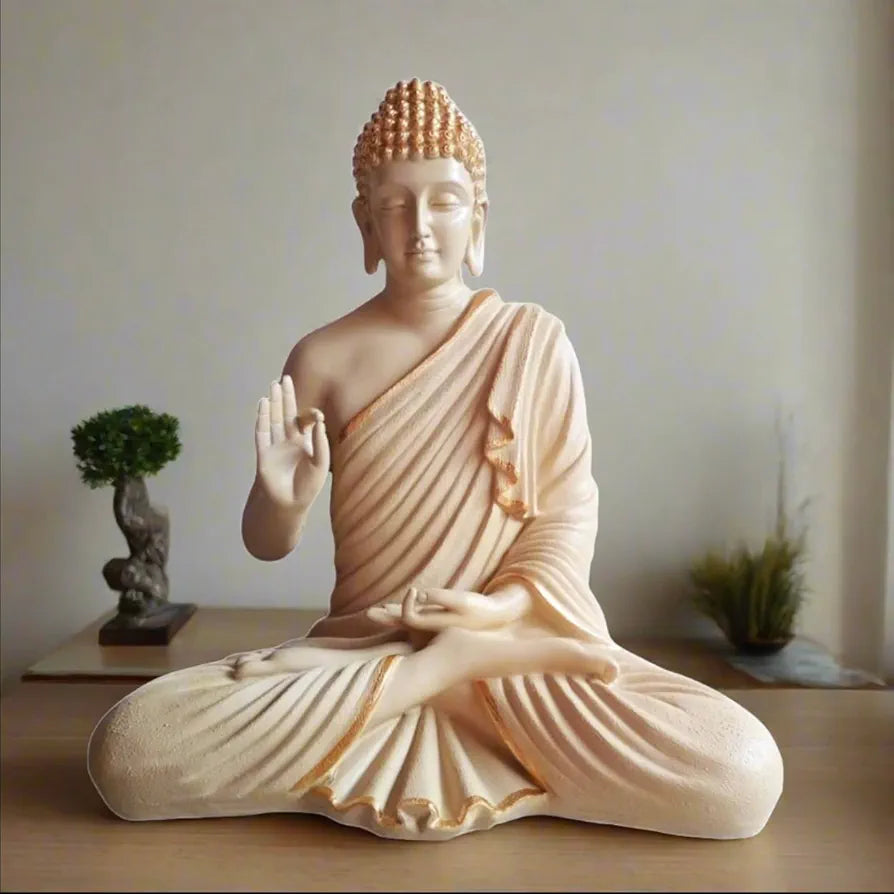 ALILA 2 Feet Big Size Meditating Buddha Idol Statue Showpiece for Home Garden Living Room Decor Decoration Gift Gifting Items, 22 Inches Beige Color