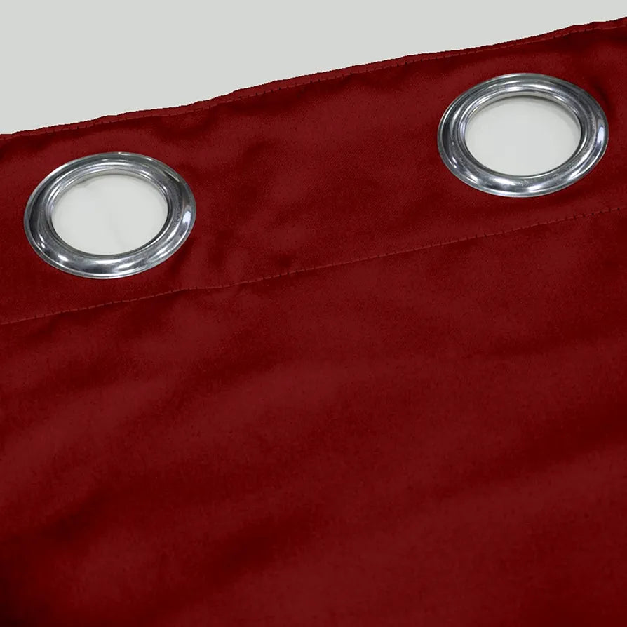 Divine Casa Super Satin Blackout Door Curtains Pack of 2 | Solid Panels for Complete Light Block | Size 7 Feet | Silky Touch & Thermal Insulation | Cherry Red
