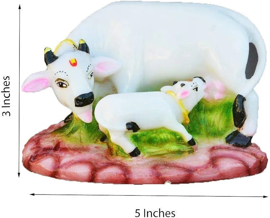 NRSON® Decorative Marble Dust Polyresin Cow and Calf Showpiece and Figurines - 5 x 3 x 3 inch