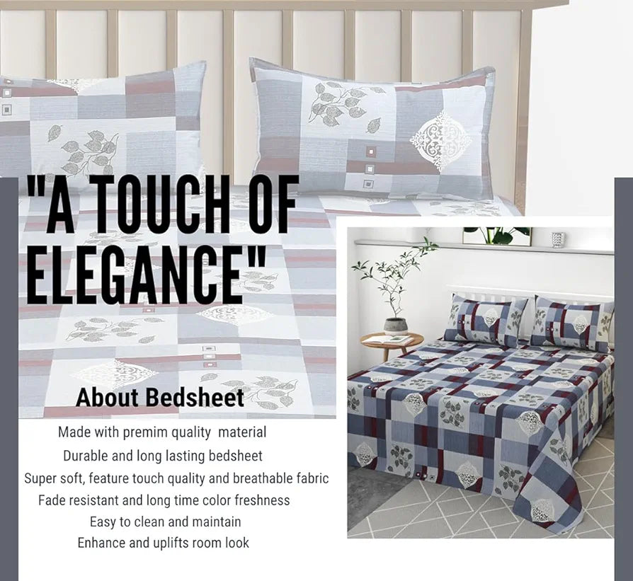 HOMEKART Ultra Super Soft 100% Pure Cotton Double Bedsheet with Two Pillow Covers for Your Bedroom | Floral & Block Printed Premium Bedsheet , 300 TC