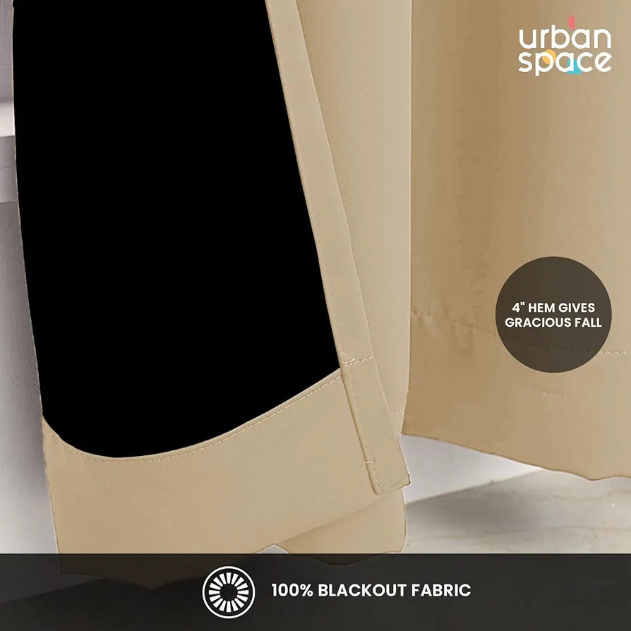 Urban Space 100% Blackout Curtains for Window 5 Feet Set of 2, Thermal Insulated Curtains with Eyelets and Tiebacks, Solid Curtain for Living Room Home Decor 