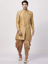 Vastramay Men Beige & Rose Gold Coloured Angrakha Patterned Sherwani with Cowl Pattern Patiala Style Style Dhoti Pants