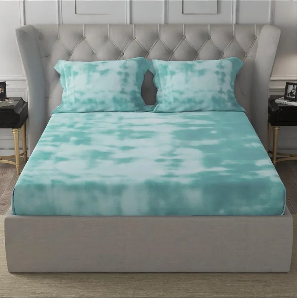 Cloth Fusion Glace Cotton Elastic 186tc Solid Fitted Bedsheet for Double Bed King Size with 2 Pillow Covers, Soft Wrinkle Free Elastic Bedsheets for King Size Bed 