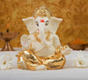 Gold Art India Gold plated gaddi Ganesh Idol For Car Dashboard Ganesha Murti Ganpati Idol For Home Decor