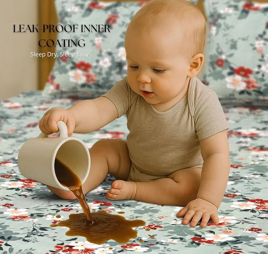 Waterproof Fitted Bedsheet for King Size 78x72+10 inch | Leakproof, Noiseless, Skin-Friendly | Elastic Bed Sheet with 2 Pillow Covers | Dustproof & Breathable -Grey & White