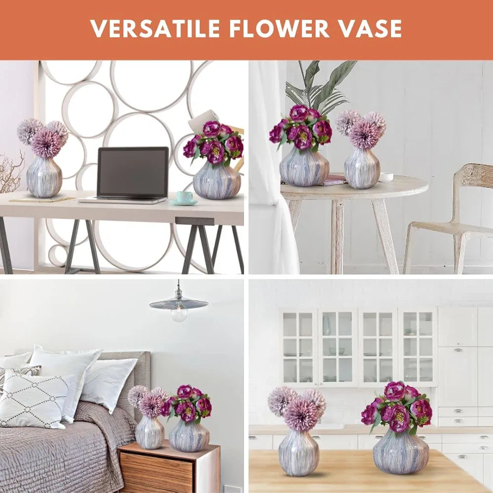BEHOMA Metal Oval Flower Vase for Home Decor Bedroom Living Room Office Wedding|Table Decorative Item for Festivals Birthday Off Multicolour Cosmic Large 1Pc