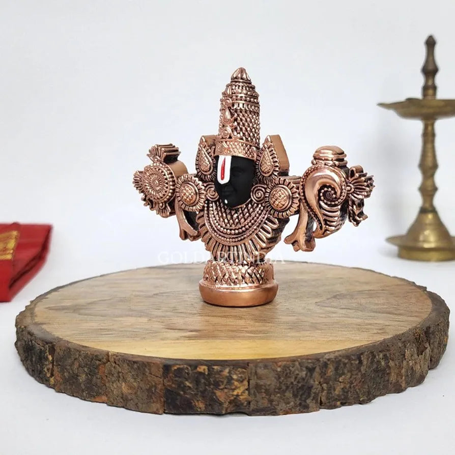 Gold Art India Lord Venkateswara Balaji Idol | Copper-Plated Antique Matte Finish | 3.5 x 4.2 inch | Small Tirupati Balaji Murti for Home Temple, Car Dashboard & Gifting