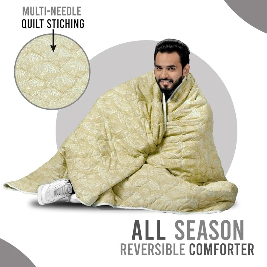 Divine Casa 120 GSM Microfiber Single Bed Comforter | Soft & Lightweight Reversible AC Blanket | All-Season 3-Layered Quilt | 230 x 140 cm, Wheat