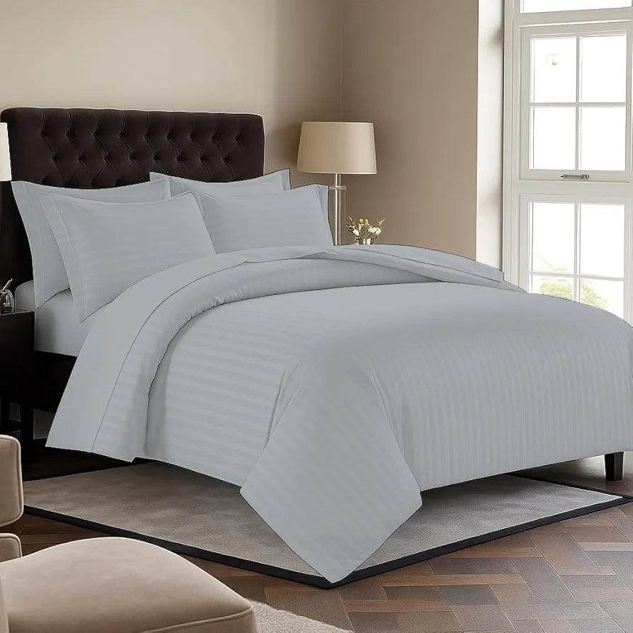 Trance Home Linen Zippered 100% Cotton 200TC Satin Stripe King Size Duvet Cover Quilt Cover Blanket Cover Razai Comforter Cover with 2 Pillow Covers 
