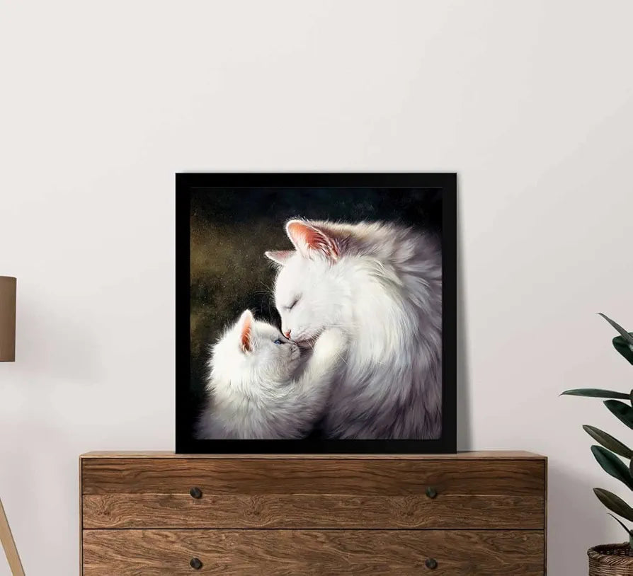ArtX Mom Cat Family Big Canvas Painting For Bedroom and Living Room With Frame, Multicolour, Square, 24.0 x 24.0 inch, 2x2 Feet, Set Of 1