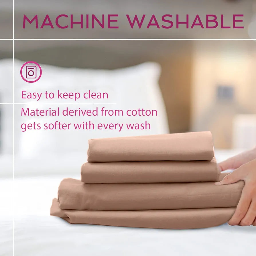 Trance Home Linen Premium 300 TC Pure 100% Cotton Queen Fitted Bedsheet with 2 Pillow Covers 