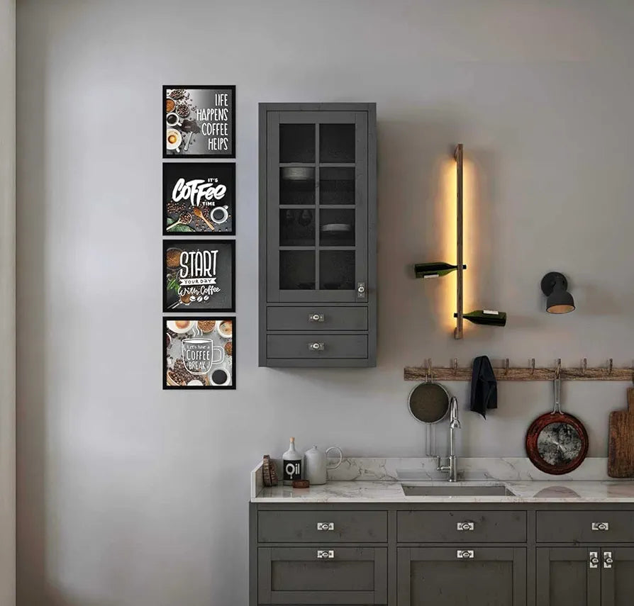 ArtX Kitchen Food Coffee Spices Motivational Funny Quotes Wall Art Painting, Framed Posters, 20 X 20 inches, 10.0 X 10.0 inches Each, Multicolor, Synthetic Wood, Set of 4 