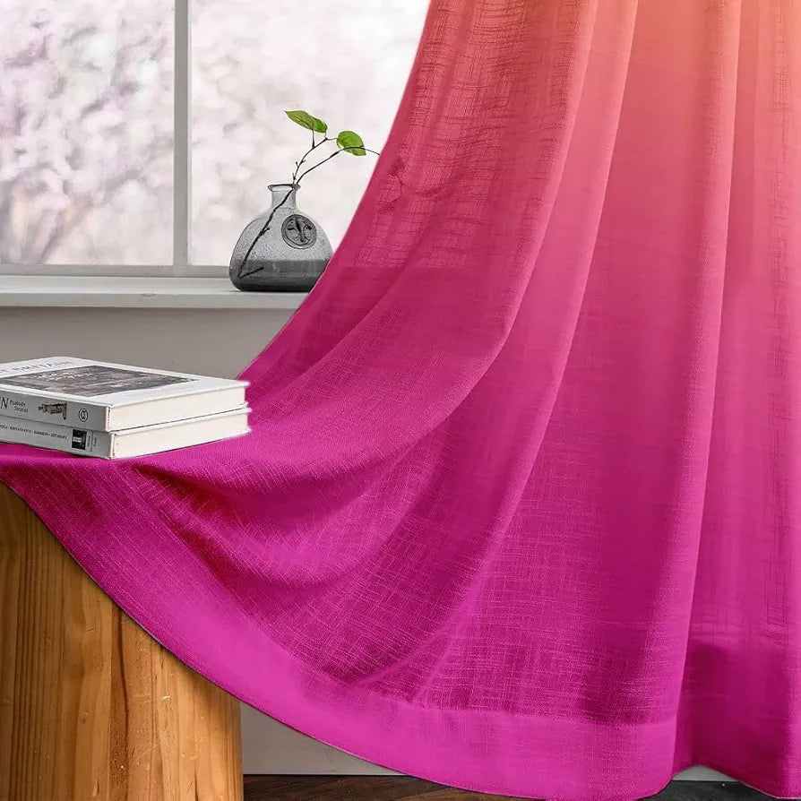 HOMADORN Ombre Printed Linen Textured Sheer Curtains for Living Room, Bedroom, Dining Room, Kitchen, Bathroom 