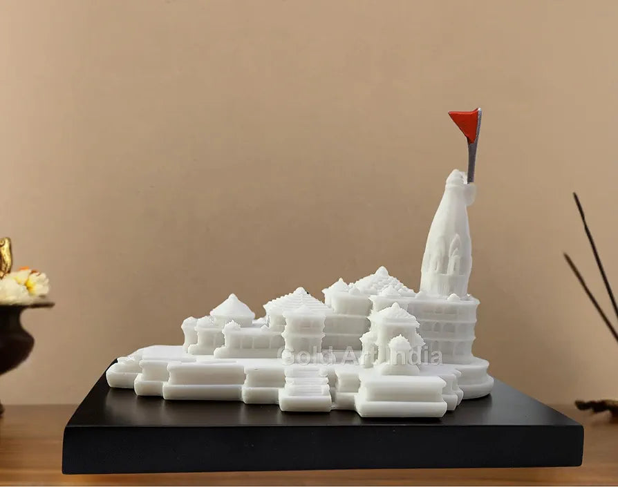 Gold Art India Ram Mandir Ayodhya Clear White - Minature for Gifting, Puja Room, Office Desk, Home Decor 