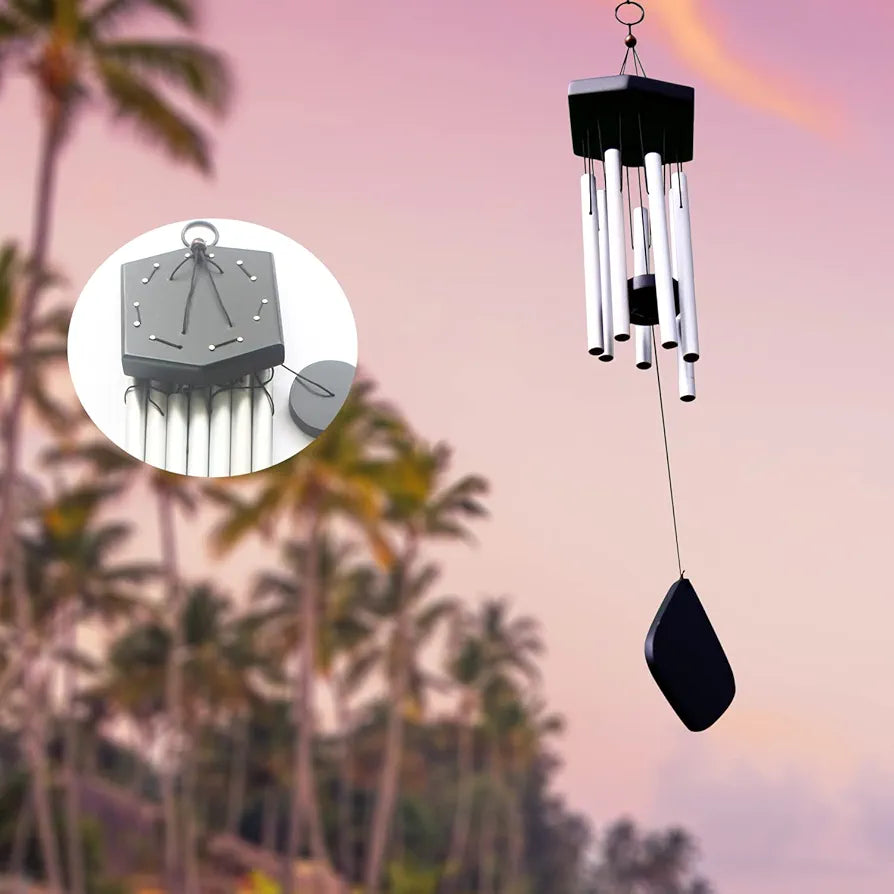 Lilone 7 Pipe Silver Wind Chimes for Home Positive Energy | Windchimes for Balcony Bedroom with Sweet Sound | 60 cm Long