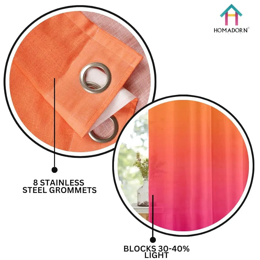 HOMADORN Ombre Printed Linen Textured Sheer Curtains for Living Room, Bedroom, Dining Room, Kitchen, Bathroom 
