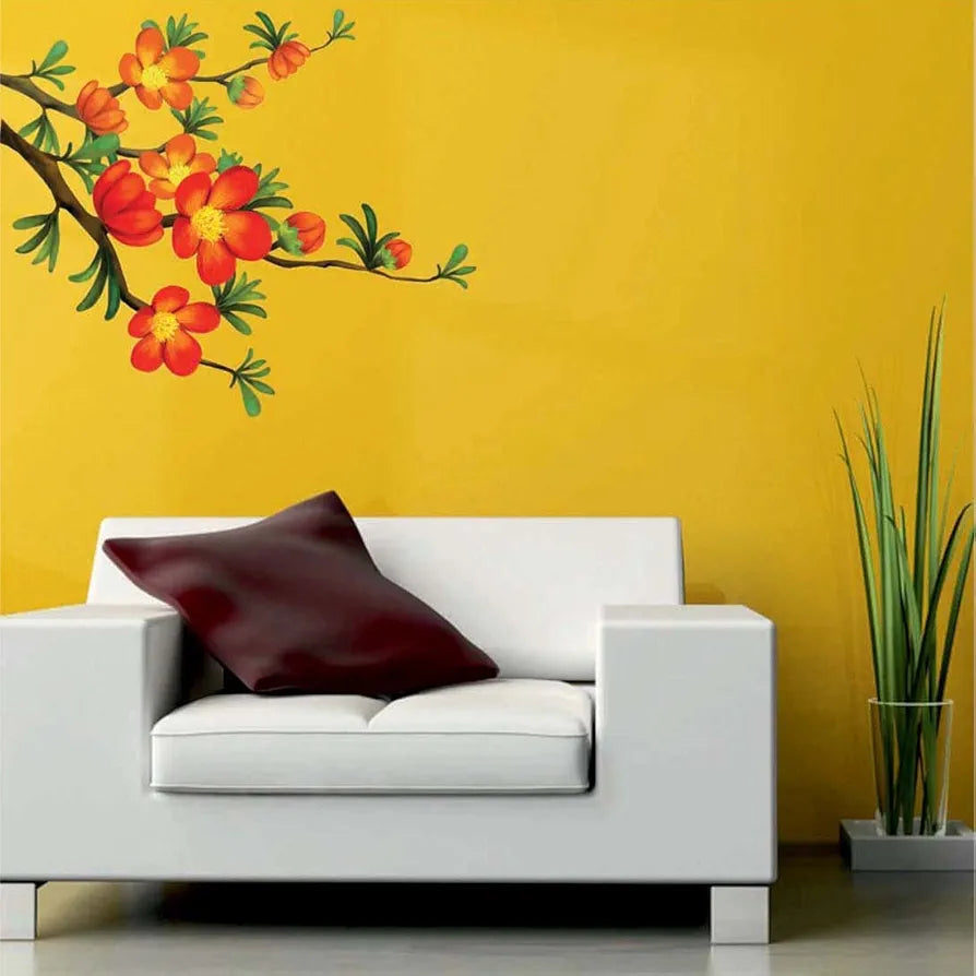 'Floral Branch with Realistic Flowers' PVC Vinyl Wall Sticker 