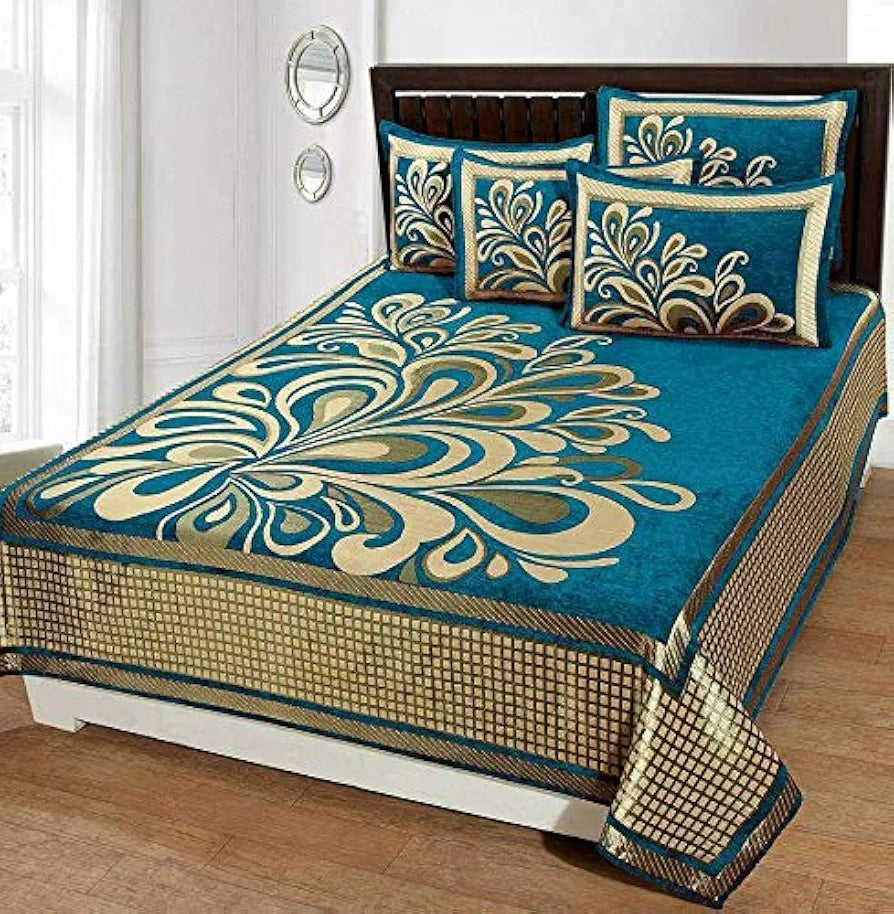 Fresh From Loom Chenille Velvet 500 TC Double Bed King Size Floral Bedsheet With 2 Pillow Cover 