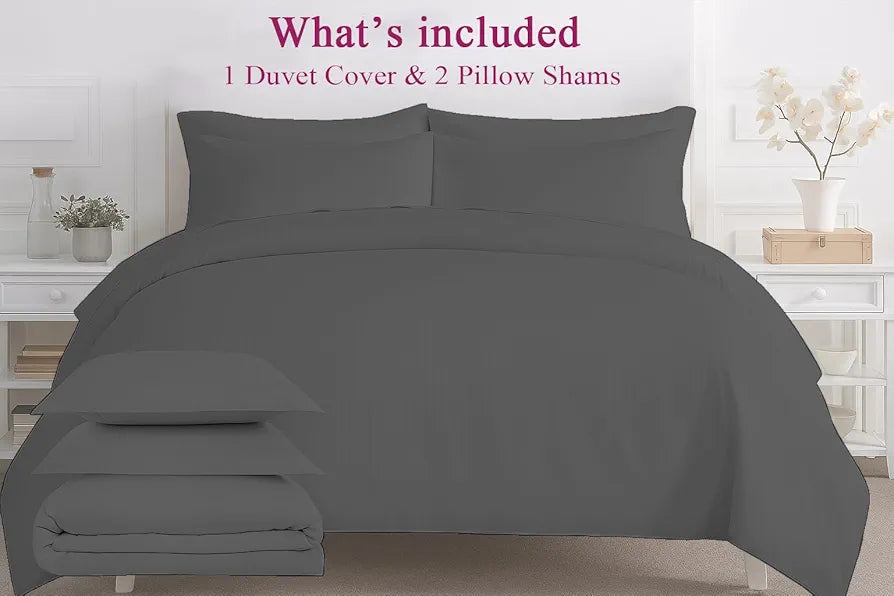 Trance Home Linen Zippered 100% Cotton 200TC Satin Stripe King Size Duvet Cover Quilt Cover Blanket Cover Razai Comforter Cover with 2 Pillow Covers 