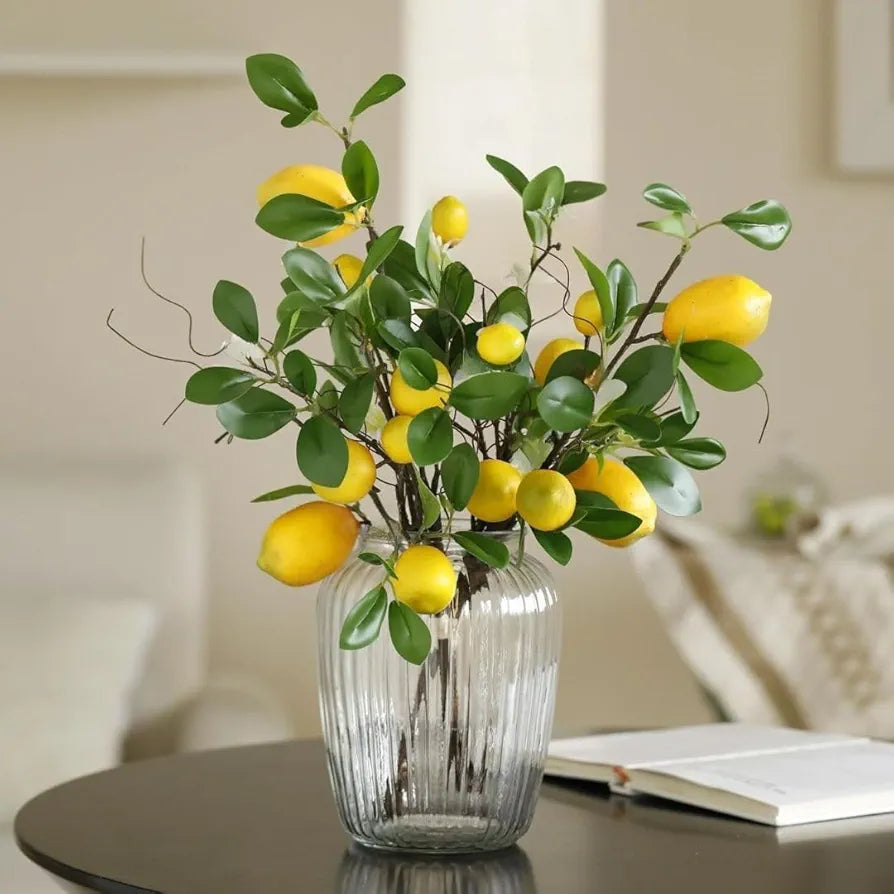 SATYAM KRAFT 3 Pcs Artificial Lemon Stick | Flowers for Vases | Flowers for Vases| Decoration Items for Home Decor, Room, Office, Living Room   