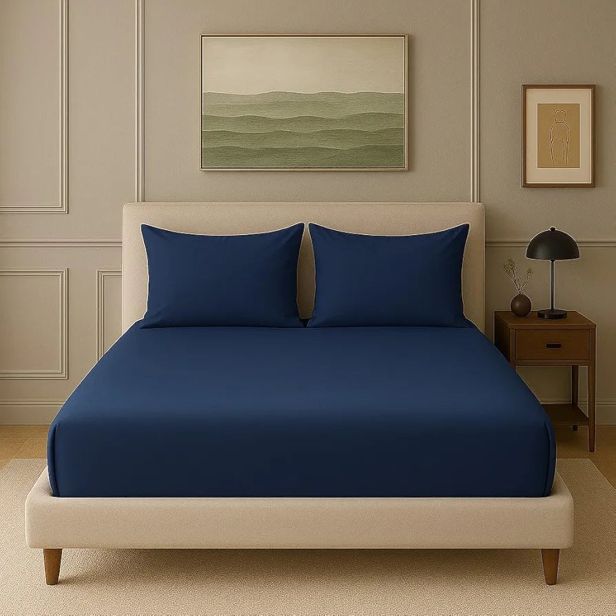 Trance Home Linen 300 TC Bamboo Fitted Queen Size Bedsheet | Soft, Breathable & Eco-Friendly Bedsheet with 2 Pillow Cover - 