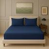 Trance Home Linen 300 TC Bamboo Fitted Queen Size Bedsheet Soft Breathable & Eco-Friendly Bedsheet with 2 Pillow Cover Colour Mediterranean Blue