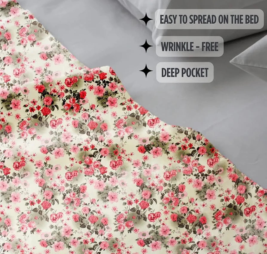 HOMEKART Floral Printed Cotton Feel Double Bedsheet with 2 Pillow Covers |200 Tc Soft, Breathable & Wrinkle-Free| Premium Printed Bedsheet for Home Bedroom 