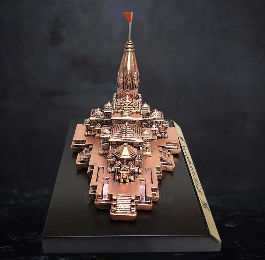 Gold Art India Ram Mandir Ayodhya Copper Antique - Minature for Gifting, Puja Room, Office Desk, Home Decor 