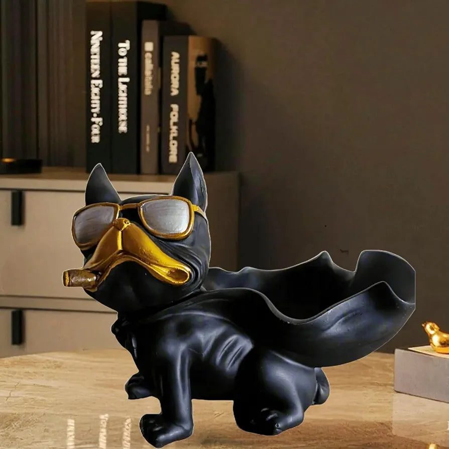 ALILA Bulldog Dog Sculpture Storage Statue Animal Figurine for Table Tray Keys Jewelries Holder Home Living Room Interior Desk Decoration Key Bowl Office Decor, 7.7 inches