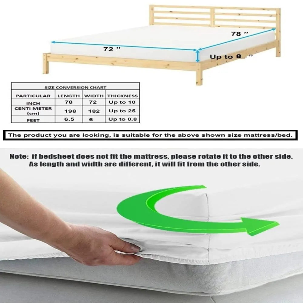 FRESH FROM LOOM Elastic Fitted Floral Bed Sheets | Bed Covers for Mattresses Tuck in | King Size Soft Glace Cotton Fitted Bedsheet with Two Pillow Cover | , 144 TC